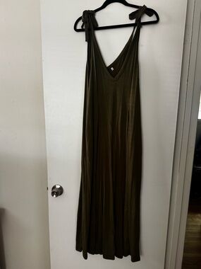 Olive Tie-Shoulder V-Neck Jumpsuit